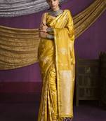 Mustard handloom silk blend weaving saree