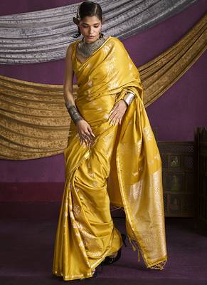 Mustard handloom silk blend weaving saree 2