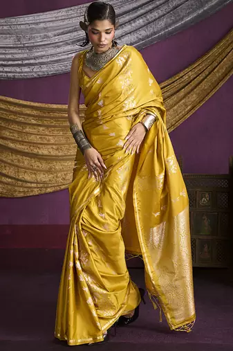 Mustard handloom silk blend weaving saree