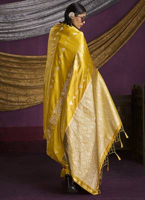 Mustard handloom silk blend weaving saree 3