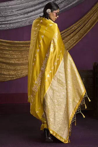 Mustard handloom silk blend weaving saree