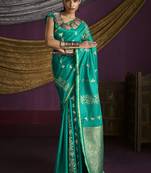 Turquoise handloom silk blend weaving saree
