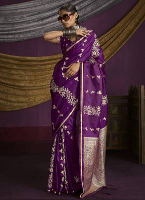 Purple handloom silk blend weaving saree 1