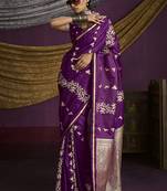 Purple handloom silk blend weaving saree
