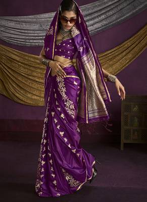 Purple handloom silk blend weaving saree 2