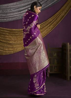 Purple handloom silk blend weaving saree 3