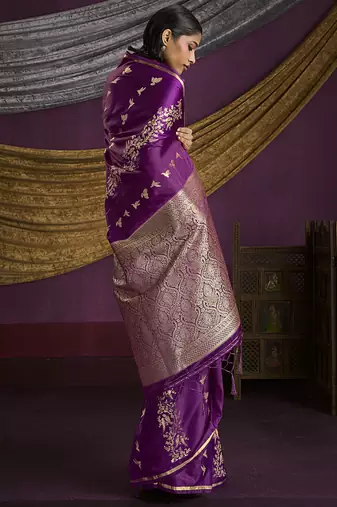 Purple handloom silk blend weaving saree