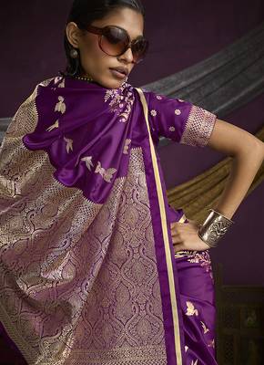 Purple handloom silk blend weaving saree 4