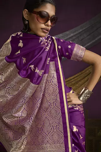 Purple handloom silk blend weaving saree