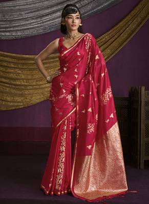 Red handloom silk blend weaving saree 1