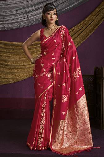 Red handloom silk blend weaving saree