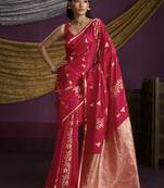 Red handloom silk blend weaving saree