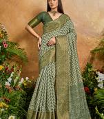 Weaving handloom viscose cotton green saree