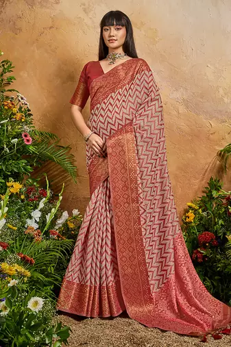Weaving handloom viscose cotton red saree