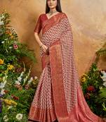 Weaving handloom viscose cotton red saree