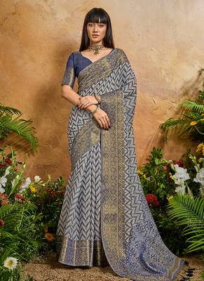 Weaving handloom viscose cotton navy blue saree 1