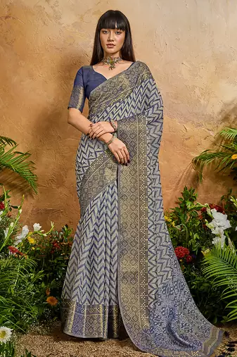 Weaving handloom viscose cotton navy blue saree