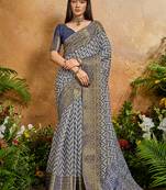 Weaving handloom viscose cotton navy blue saree