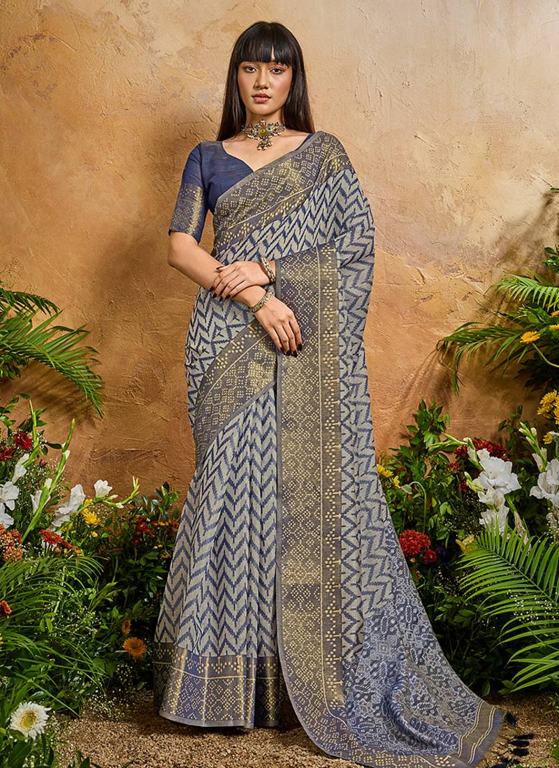 Weaving handloom viscose cotton navy blue saree