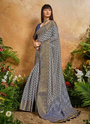 Weaving handloom viscose cotton navy blue saree 2
