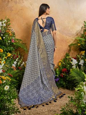Weaving handloom viscose cotton navy blue saree 3