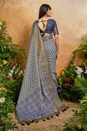 Weaving handloom viscose cotton navy blue saree