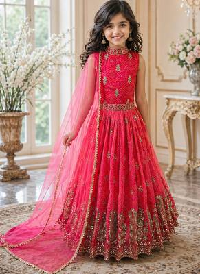 Heavy fox georgette with embroidered work kids fancy gown 1