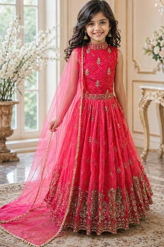 Heavy fox georgette with embroidered work kids fancy gown