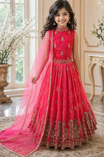 Heavy fox georgette with embroidered work kids fancy gown