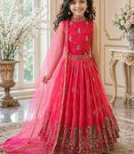 Heavy fox georgette with embroidered work kids fancy gown