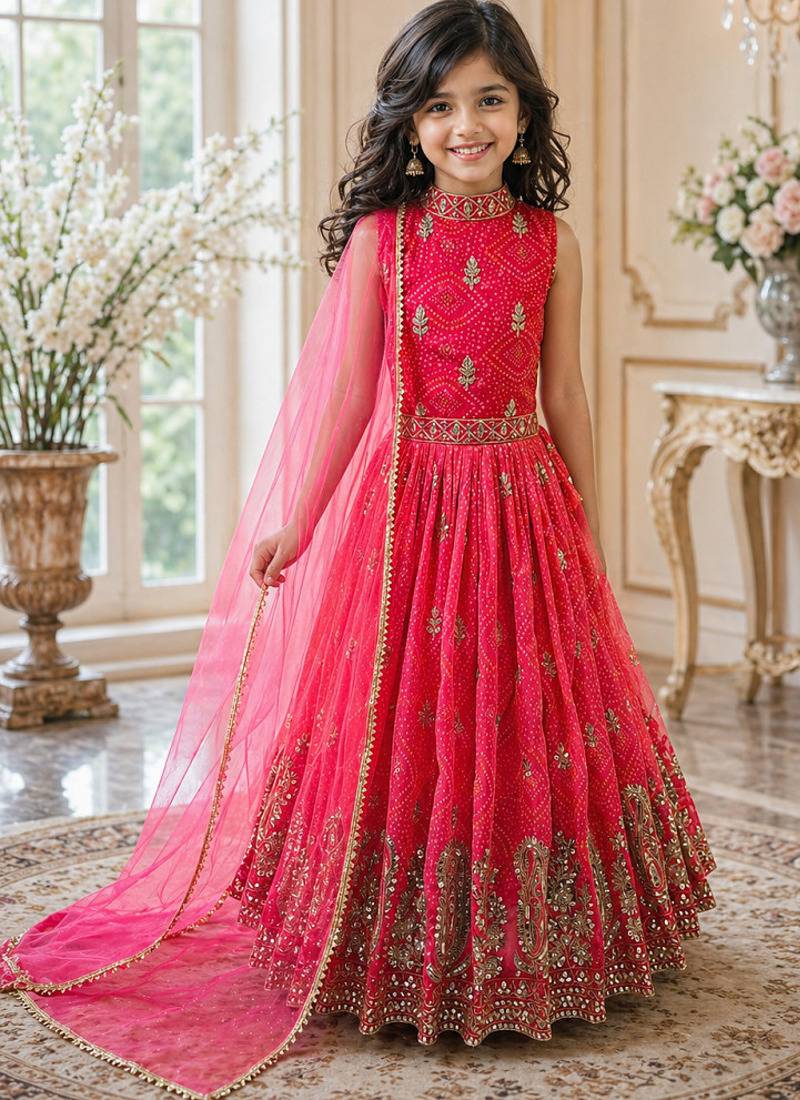 Heavy fox georgette with embroidered work kids fancy gown