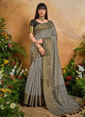 Weaving handloom viscose cotton black saree 1