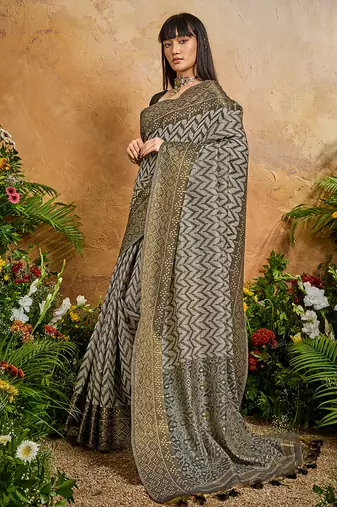 Weaving handloom viscose cotton black saree