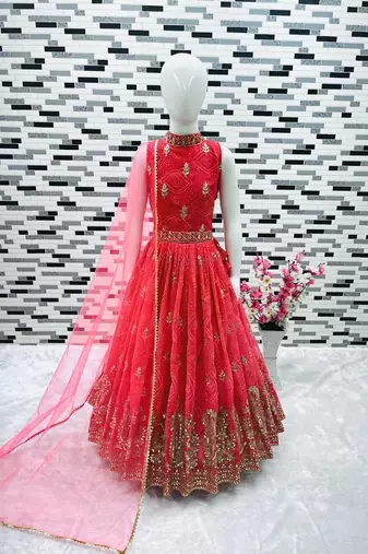 Heavy fox georgette with embroidered work kids fancy gown