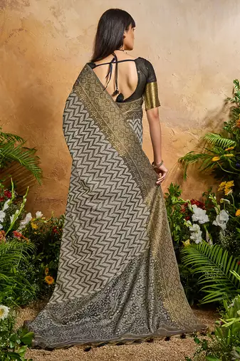 Weaving handloom viscose cotton black saree