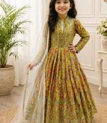 Kids chinon silk digital print with embroidered work wedding gown