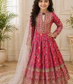Kids chinon silk digital print with embroidered work wedding gown