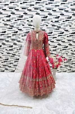 Kids chinon silk digital print with embroidered work wedding gown 2