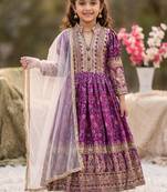 Kids chinon silk digital print with embroidered work wedding gown