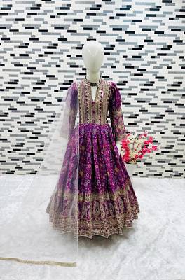 Kids chinon silk digital print with embroidered work wedding gown 2