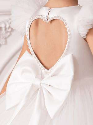 White embellished net party wear fit & flare girls dress 3