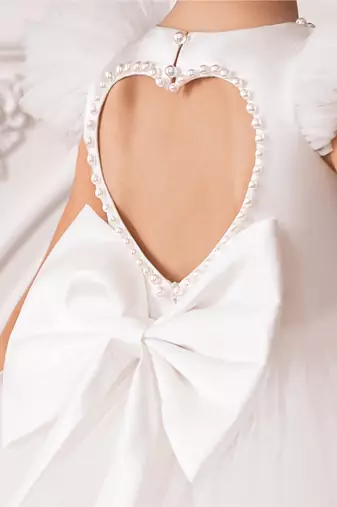 White embellished net party wear fit & flare girls dress