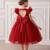 Red embellished net party wear fit & flare girls dress
