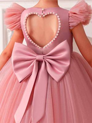 Pink embellished net party wear fit & flare girls dress 3
