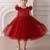 Red embellished net party wear fit & flare girls dress