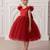Red embellished net party wear fit & flare girls dress