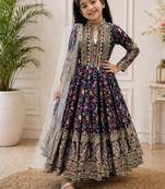 Kids chinon silk digital print with embroidered work wedding gown