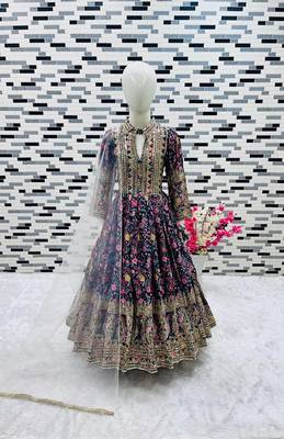 Kids chinon silk digital print with embroidered work wedding gown 2
