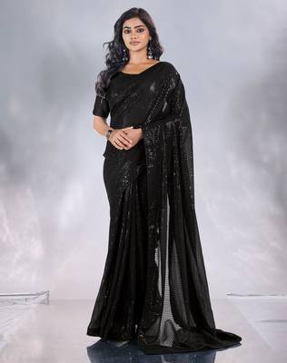 Pure georgette embellished sequinned party wear saree 1