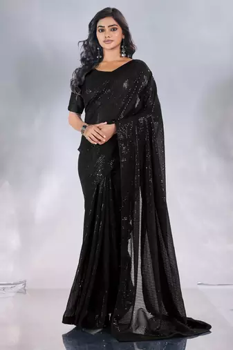 Pure georgette embellished sequinned party wear saree